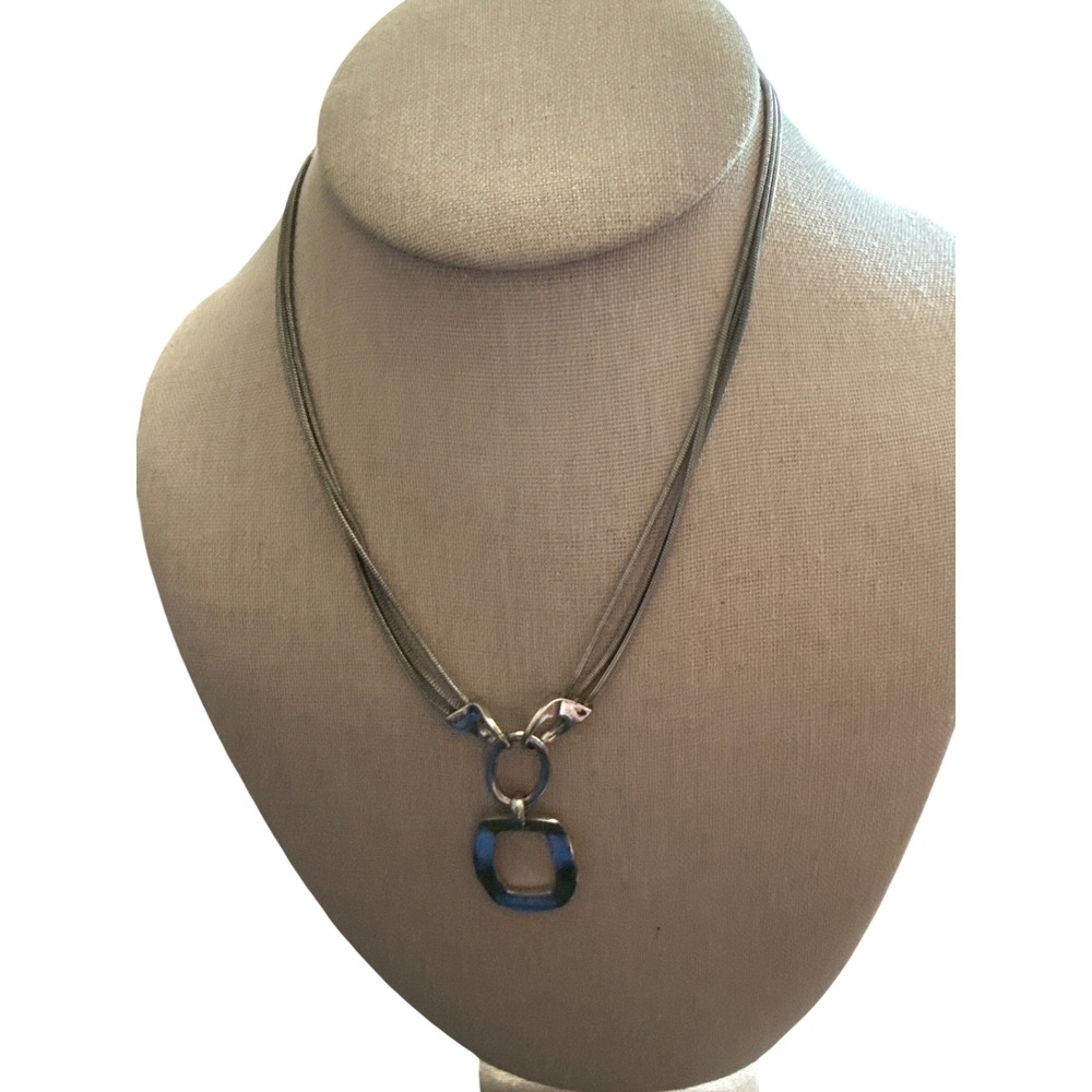 Lia Sophia silver Triple Strand Snake Chain Square Pendant Necklace